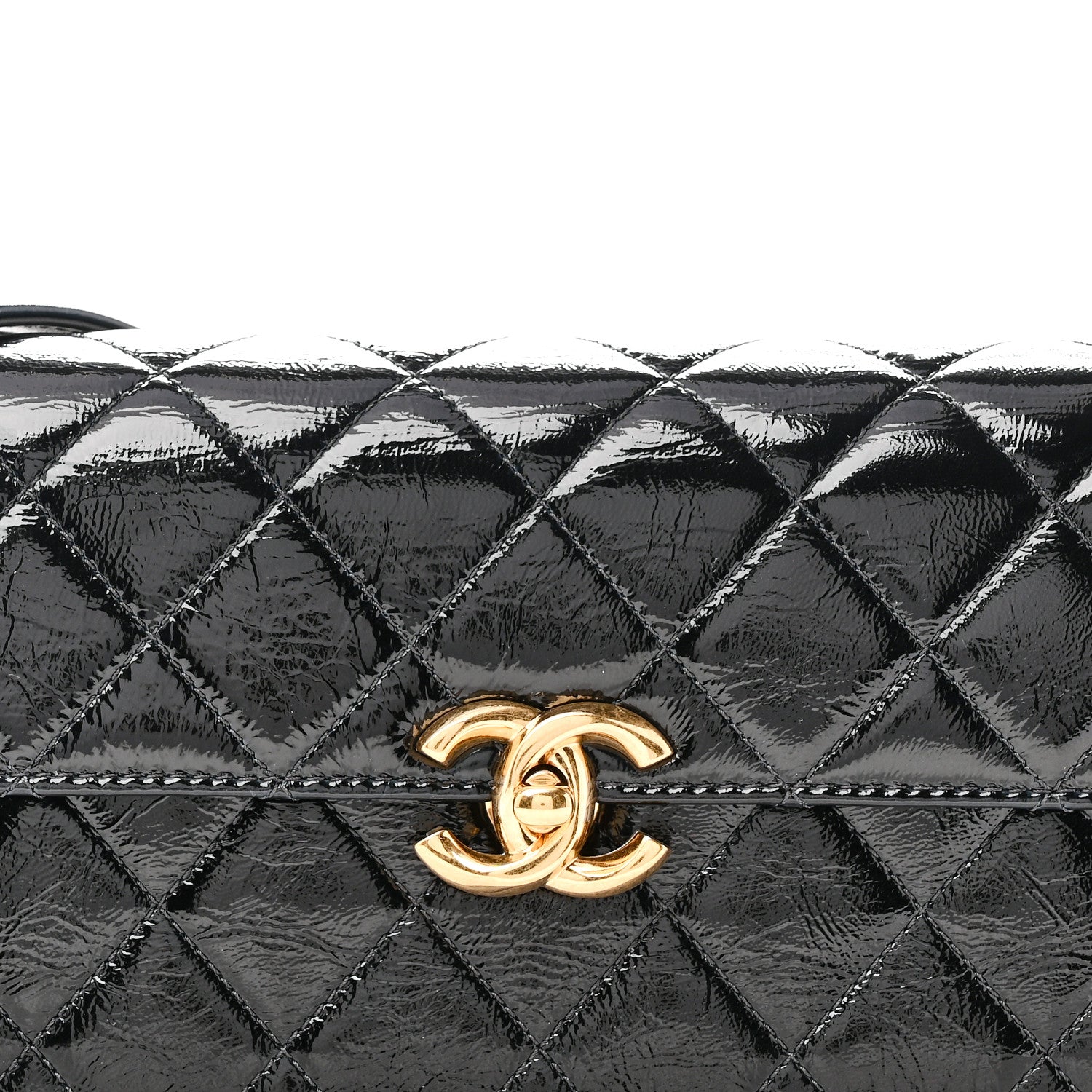 Chanel Patent Lambskin Quilted East West Flap Shoulder Bag Black 8 of 10