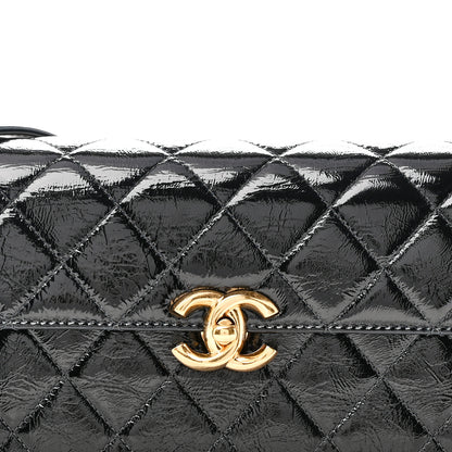 Chanel Patent Lambskin Quilted East West Flap Shoulder Bag Black 8 of 10
