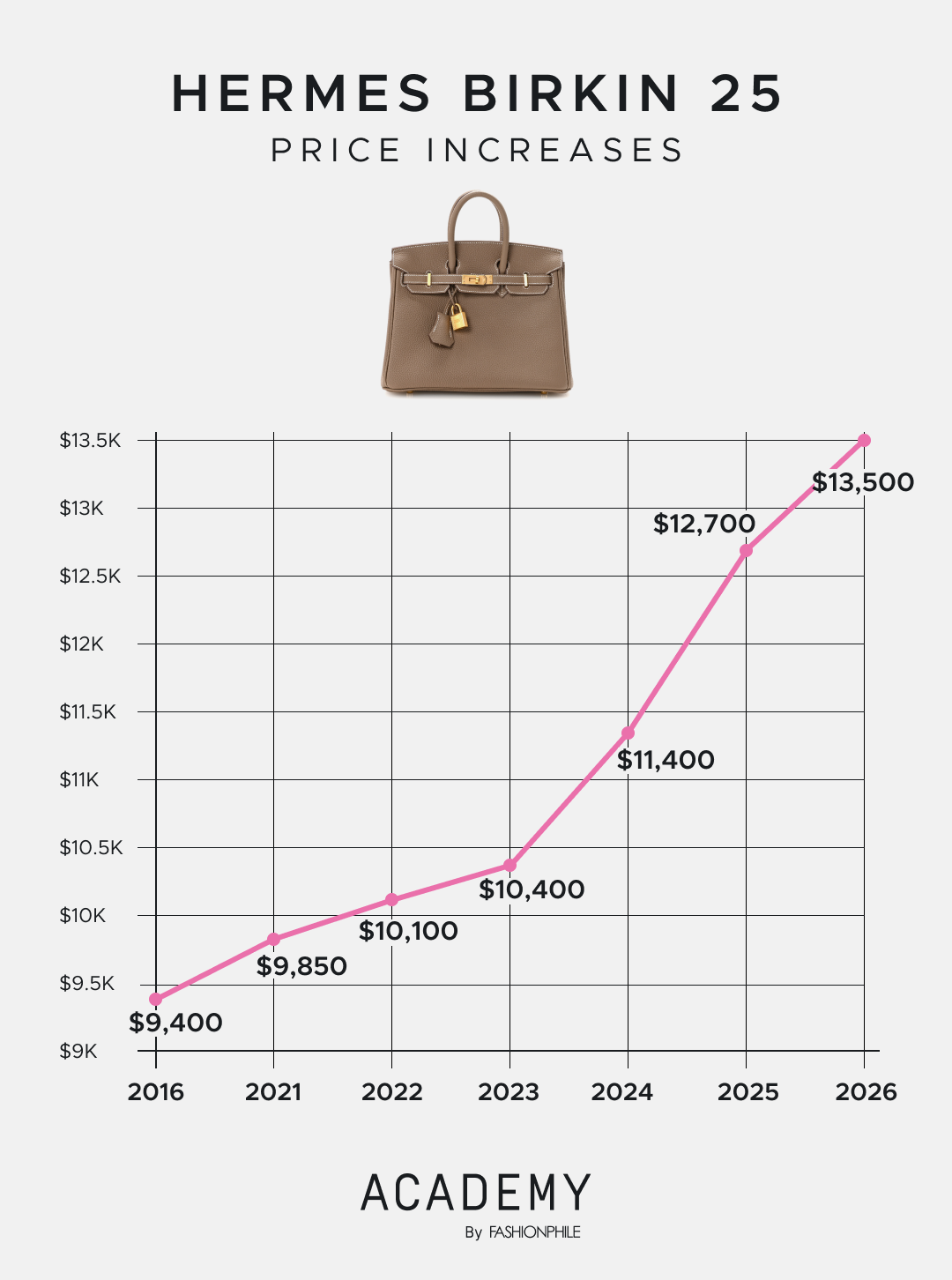 Hermes Birkin 25 Price Increases by FASHIONPHILE