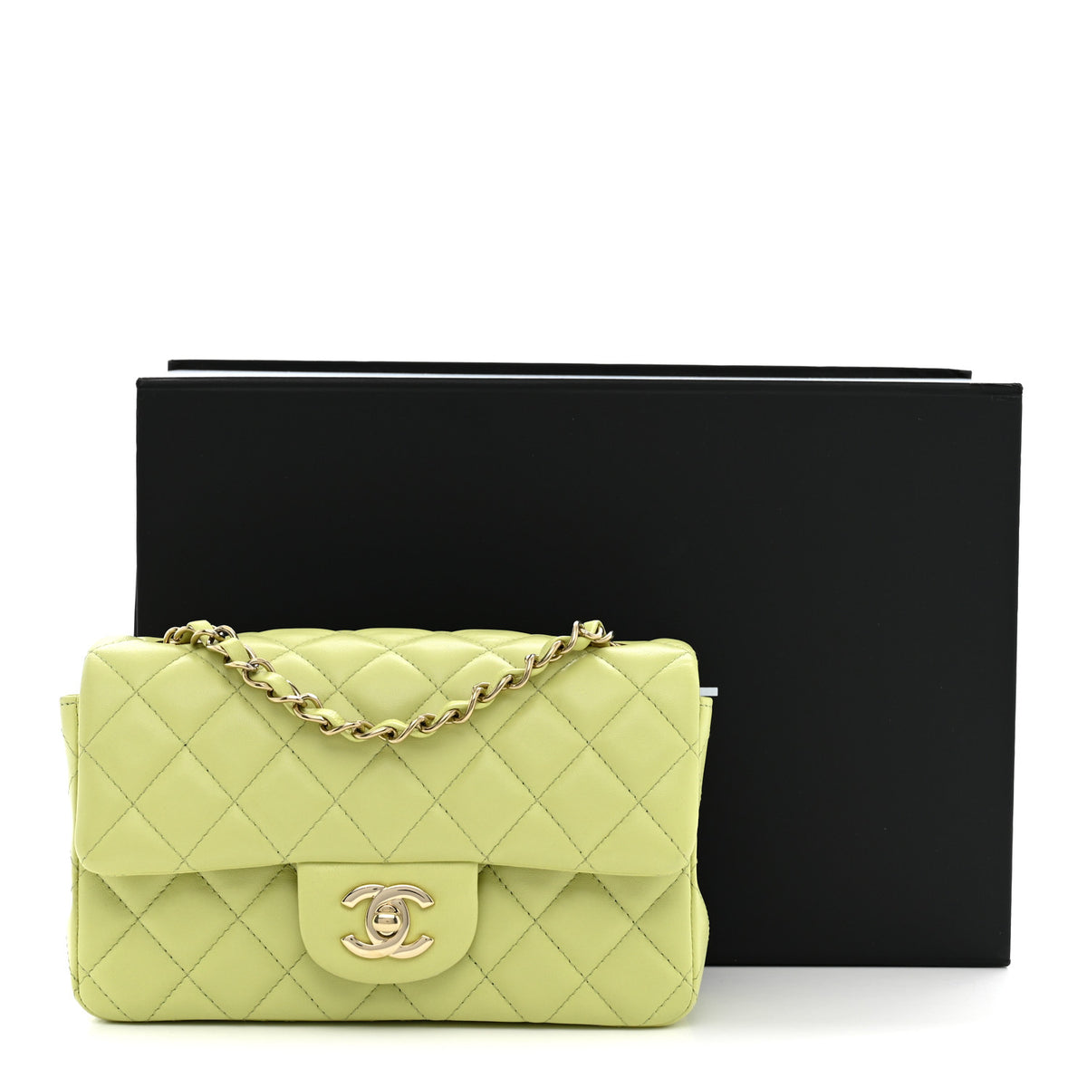Lambskin Quilted Mini Rectangular Flap Light Green