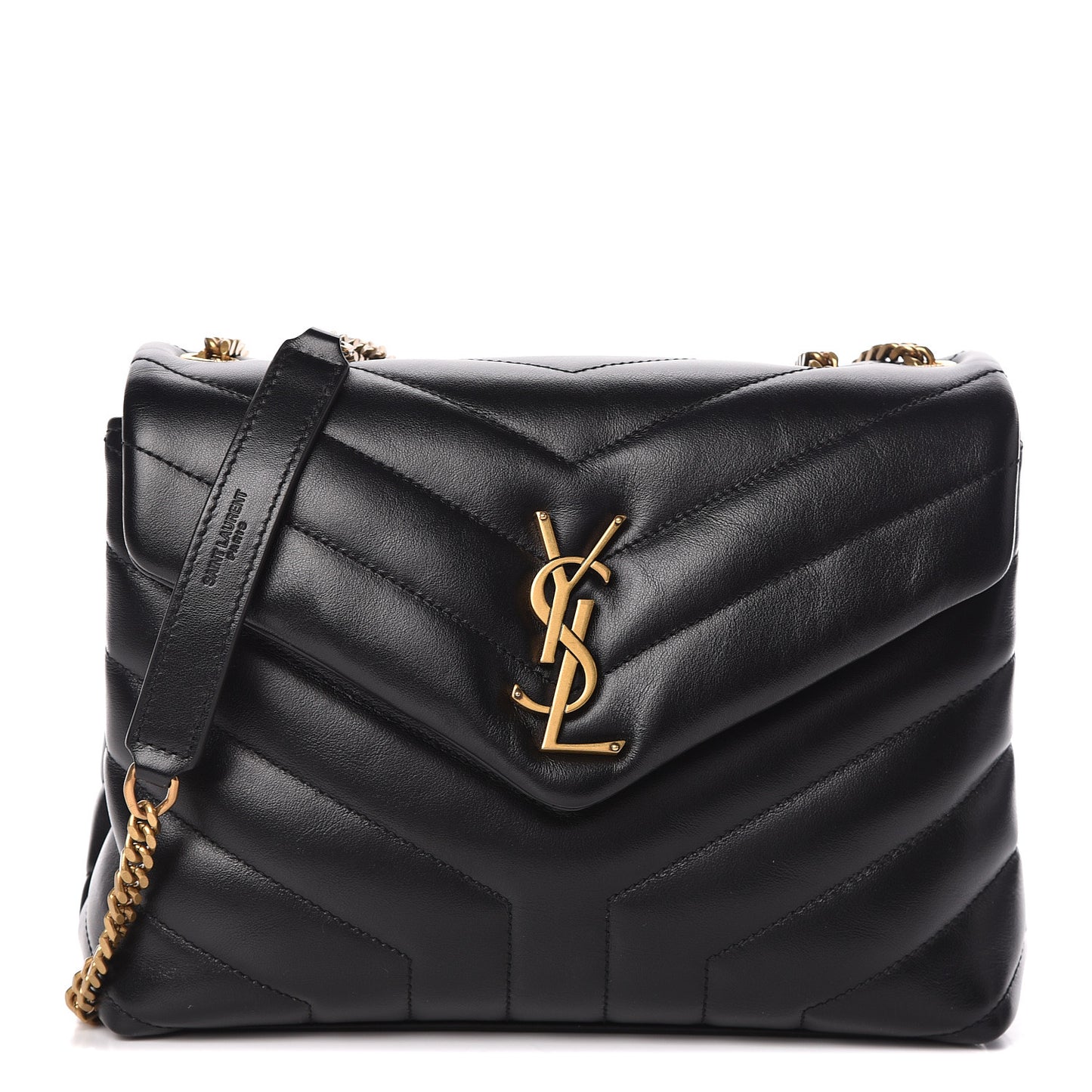 Calfskin Y Quilted Monogram Small Loulou Chain Satchel Black