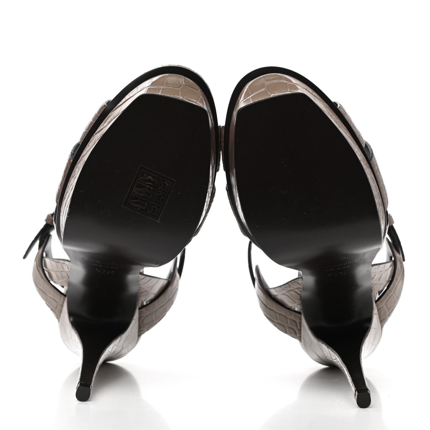 Calfskin Embossed Crocodile Tribute 105 Platform Sandals 37.5 Dusty Grey
