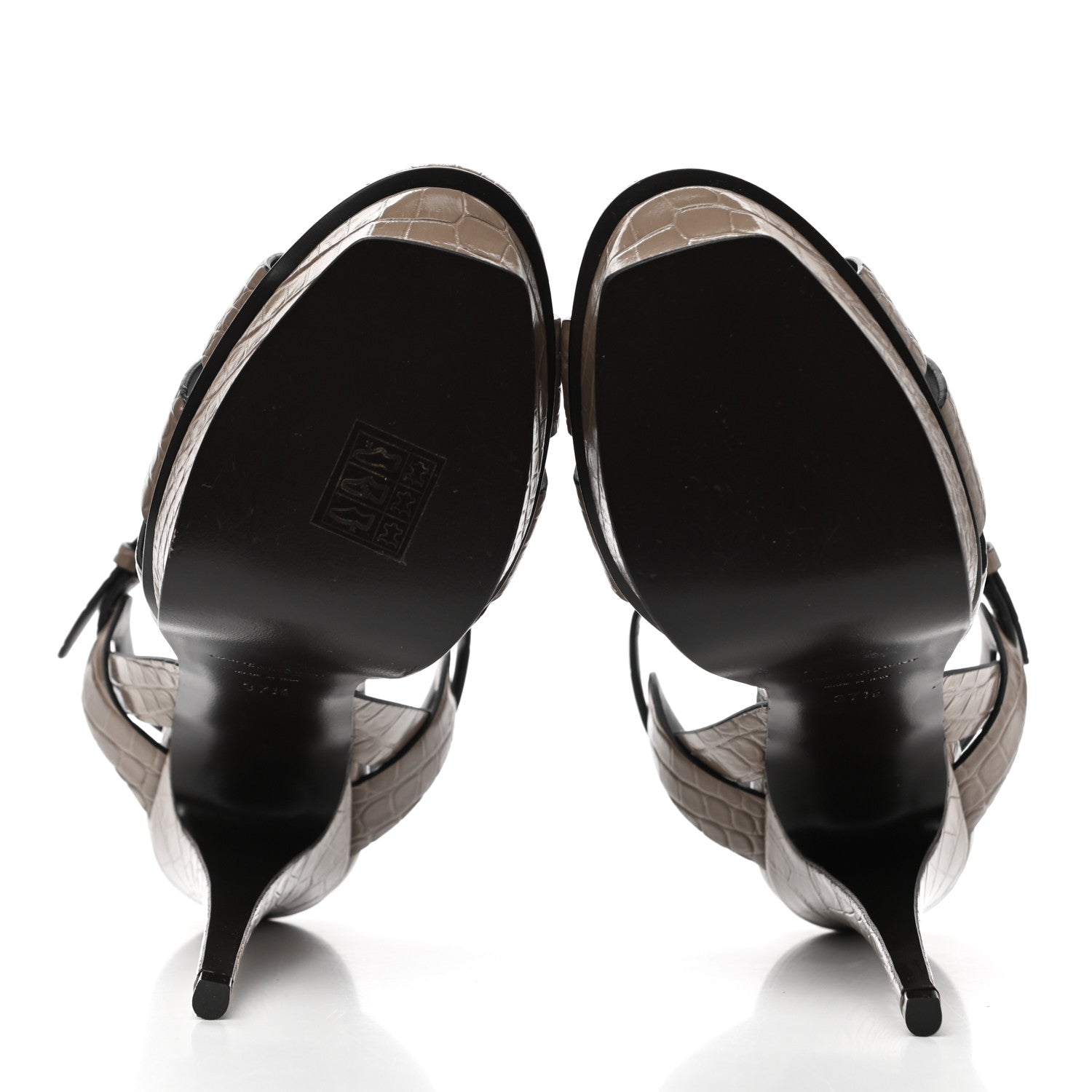 Saint Laurent Calfskin Embossed Crocodile Tribute 105 Platform Sandals 37.5 Dusty Grey 5 of 9
