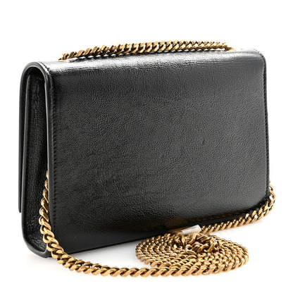 Saint Laurent Crinkled Calfskin Small Monogram Kate Satchel Black 3 of 9