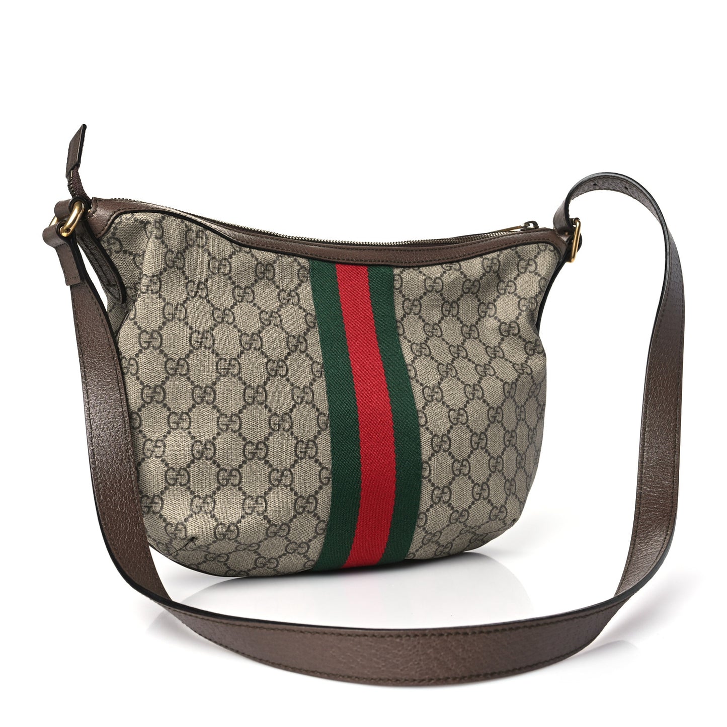 GG Supreme Monogram Web Small Ophidia Half Moon Hobo Brown