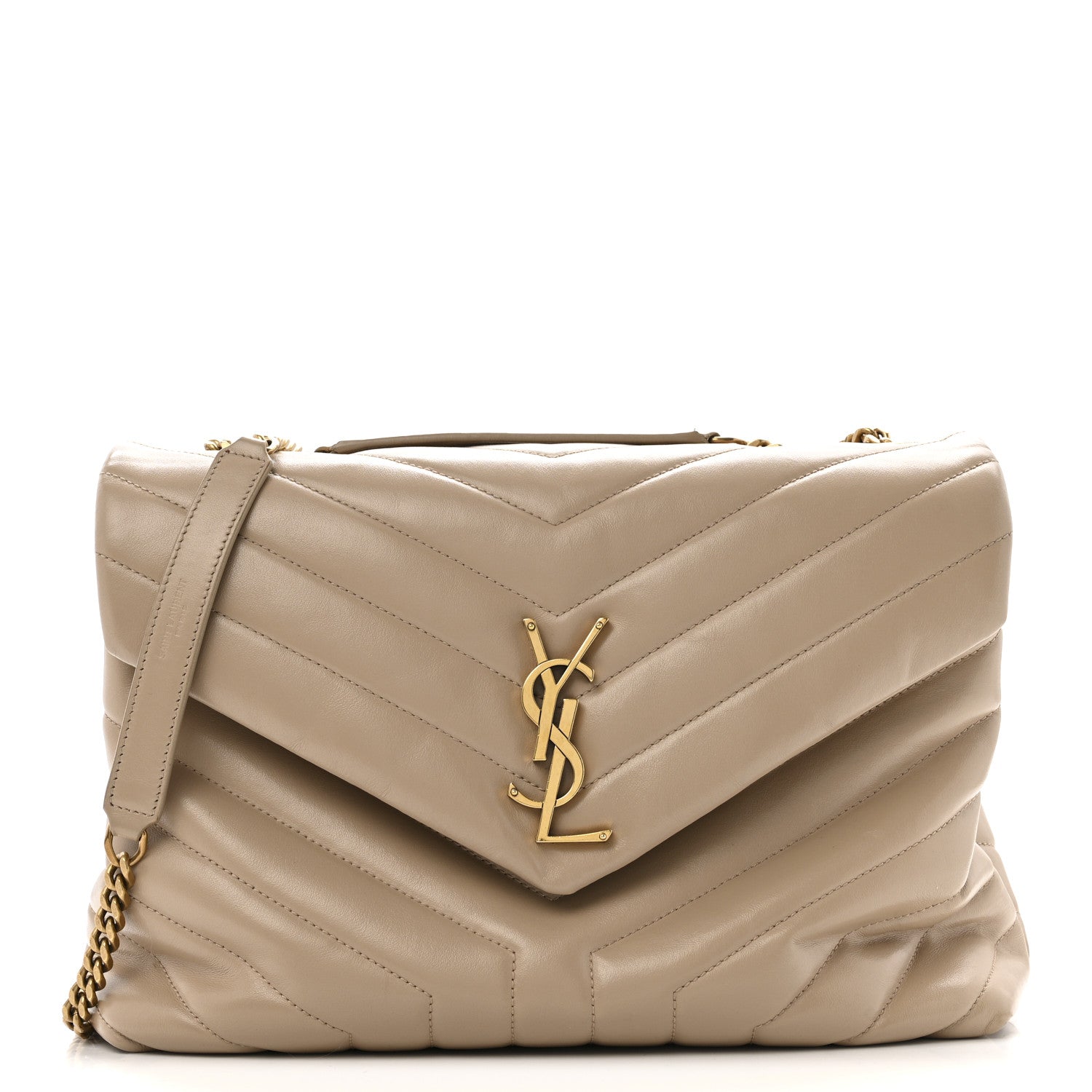 Saint Laurent Calfskin Y Quilted Monogram Medium Loulou Chain Satchel Dark Beige 1 of 18