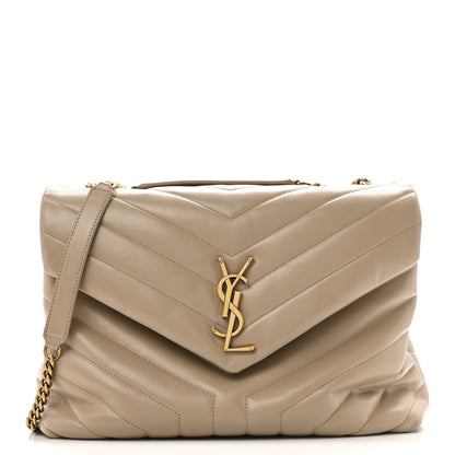 Saint Laurent Calfskin Y Quilted Monogram Medium Loulou Chain Satchel Dark Beige 1 of 18