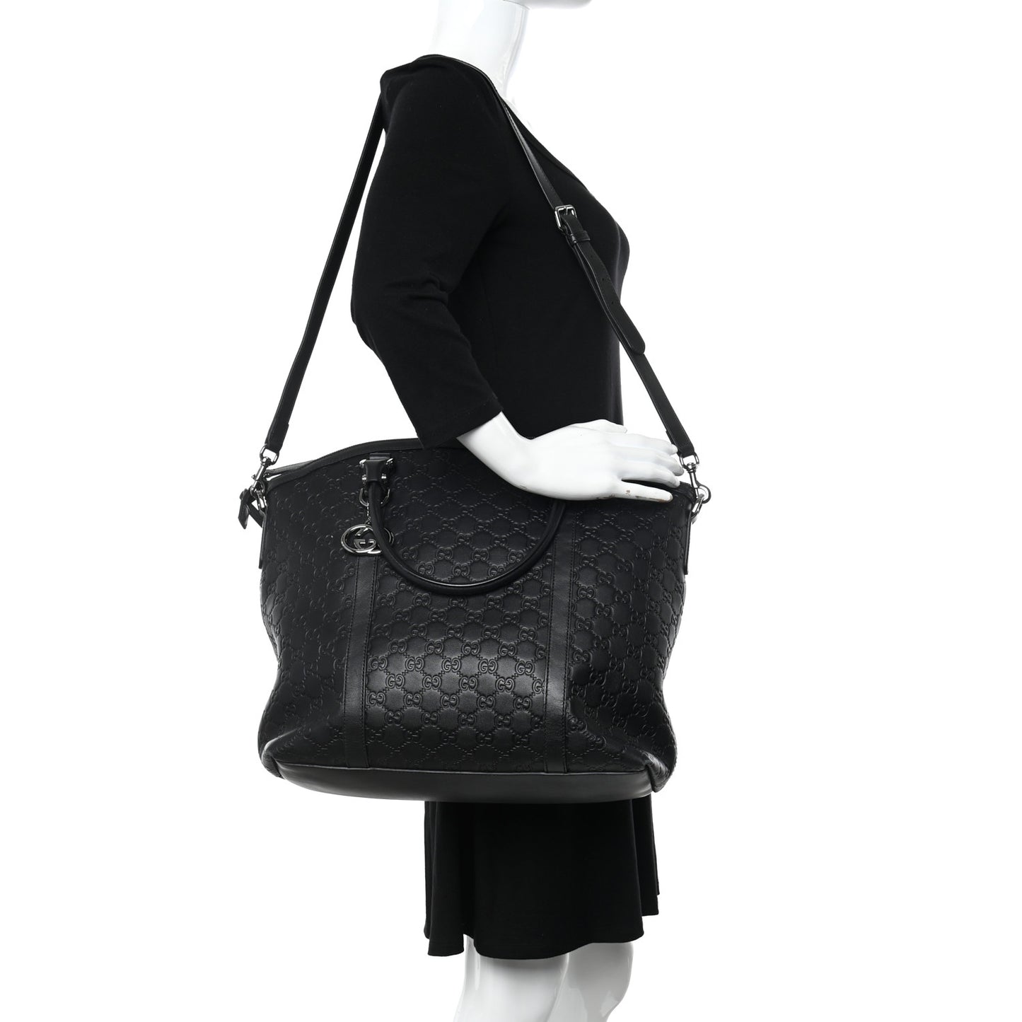 Guccissima Large GG Charm Convertible Dome Satchel Black