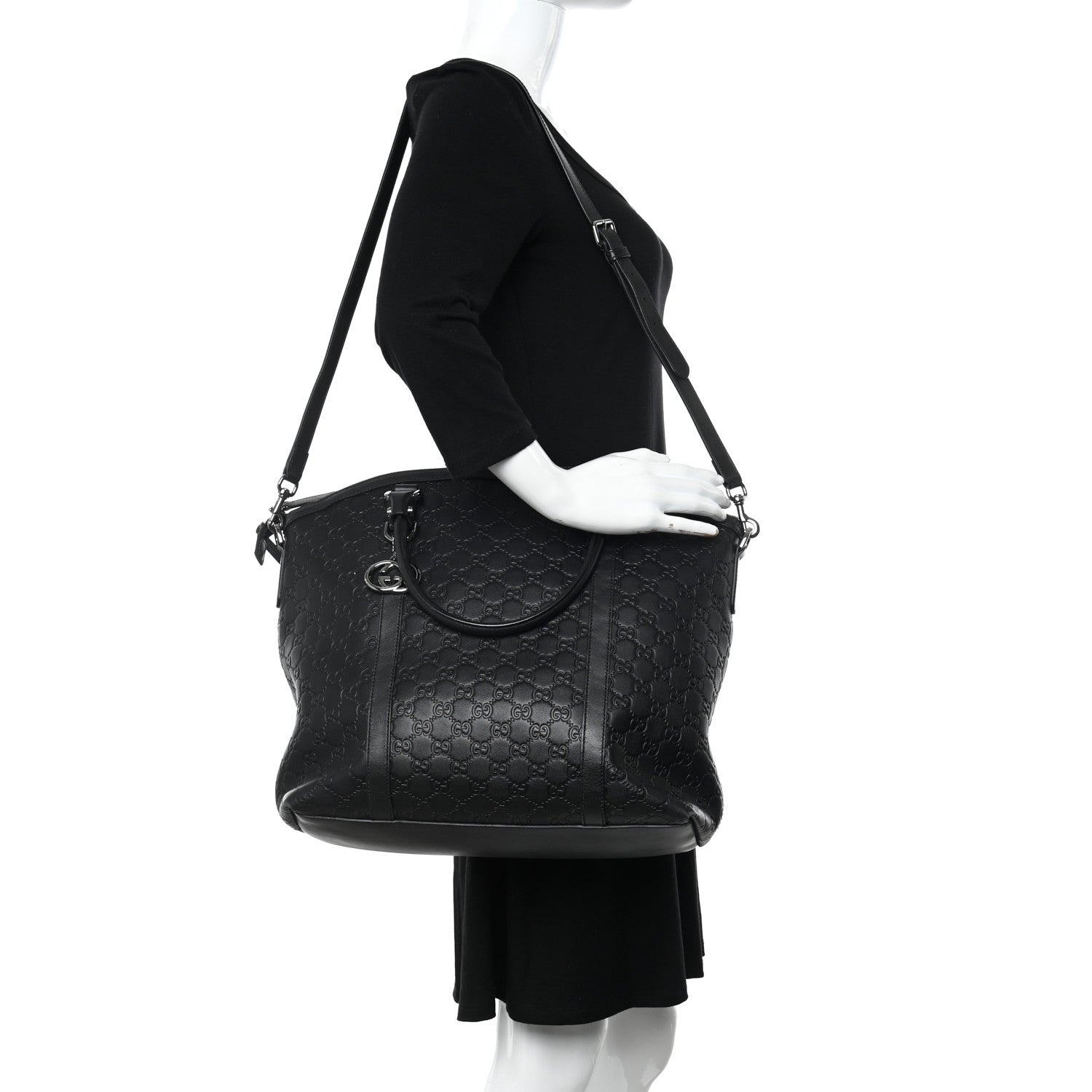 Gucci Guccissima Large GG Charm Convertible Dome Satchel Black 2 of 11