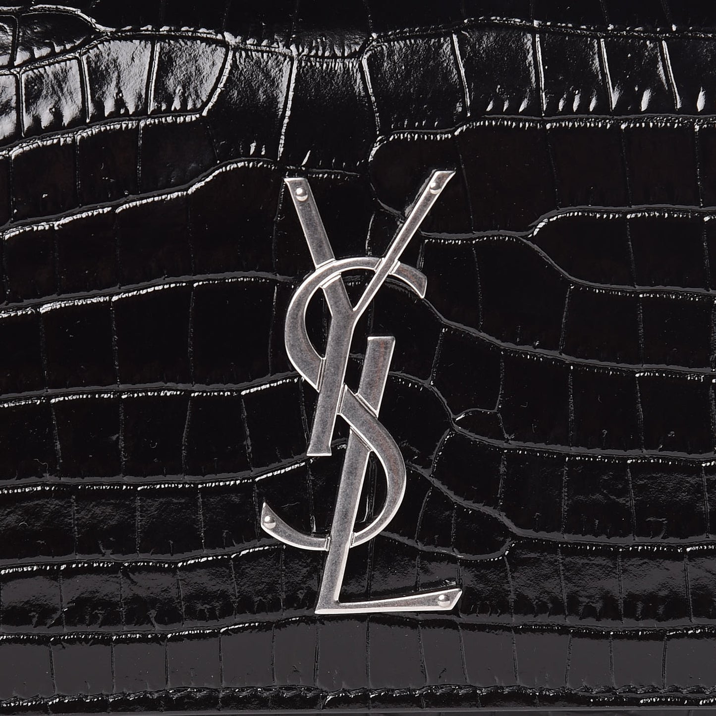 Calfskin Crocodile Embossed Monogram Kate Belt Bag Black