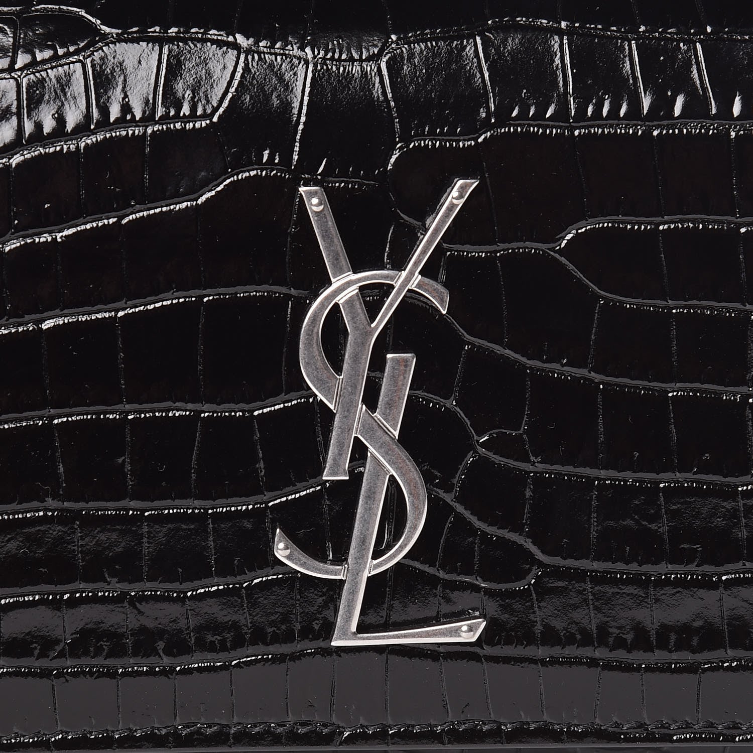 Saint Laurent Calfskin Crocodile Embossed Monogram Kate Belt Bag Black 8 of 10