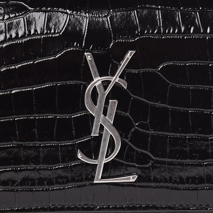 Saint Laurent Calfskin Crocodile Embossed Monogram Kate Belt Bag Black 8 of 10