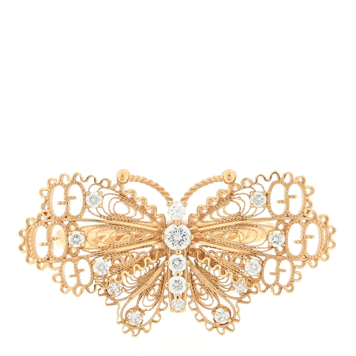 Gucci 18K Yellow Gold Diamond Butterfly Ring 53 6.25 1 of 4
