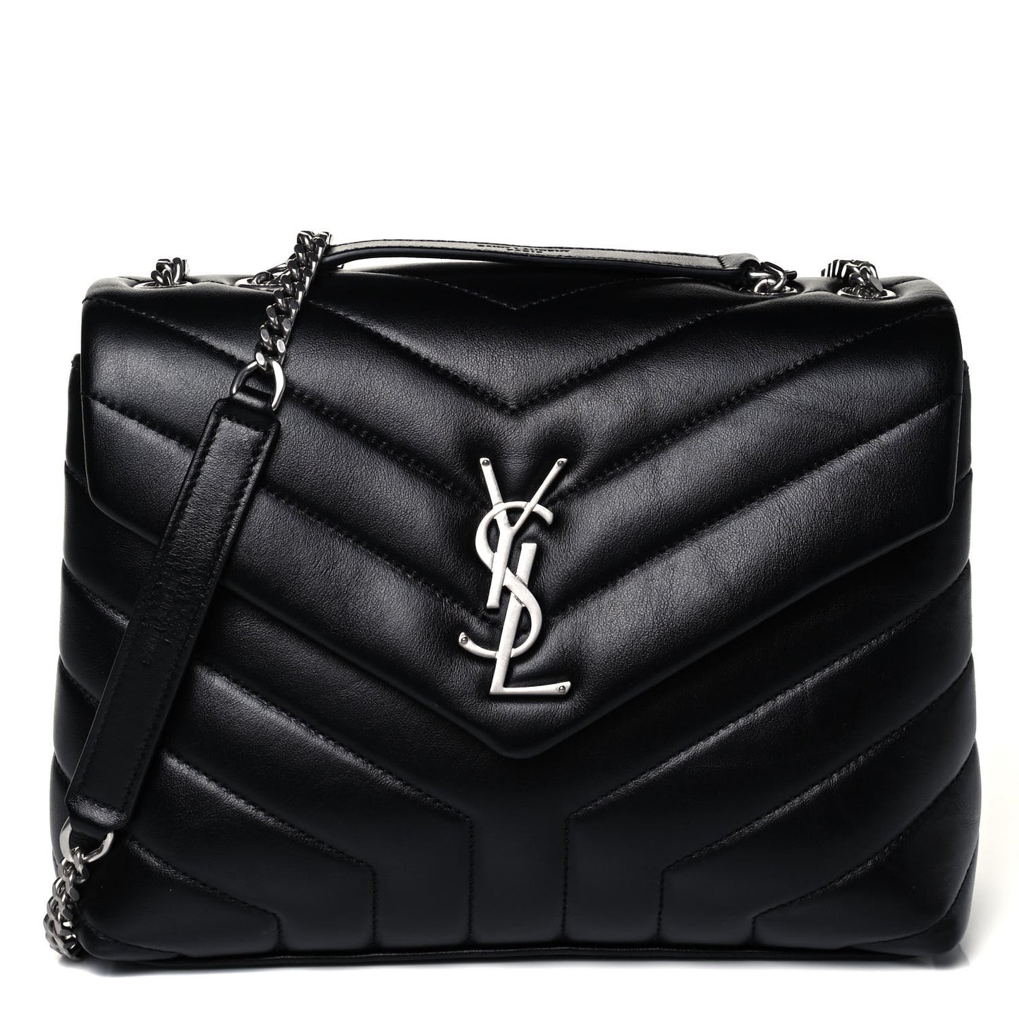 Calfskin Y Quilted Monogram Small Loulou Chain Satchel Black