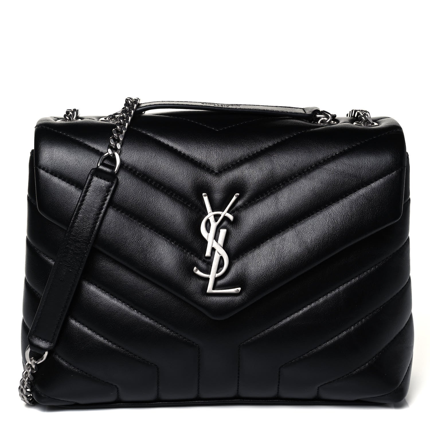 Saint Laurent Calfskin Y Quilted Monogram Small Loulou Chain Satchel Black 1 of 9