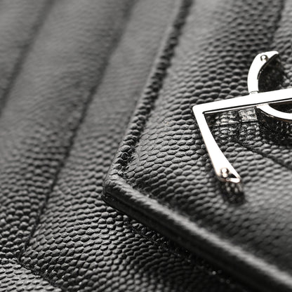 Saint Laurent Grain De Poudre Matelasse Chevron Monogram Chain Wallet Black 12 of 12