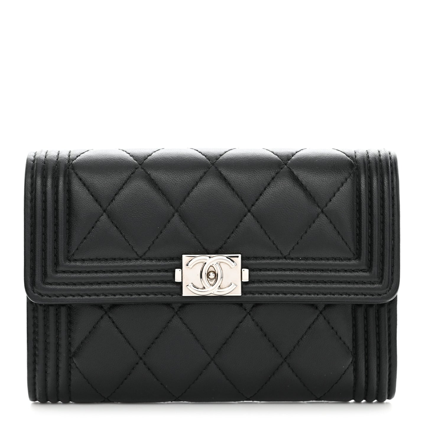 Lambskin Quilted Medium Boy Flap Wallet Black