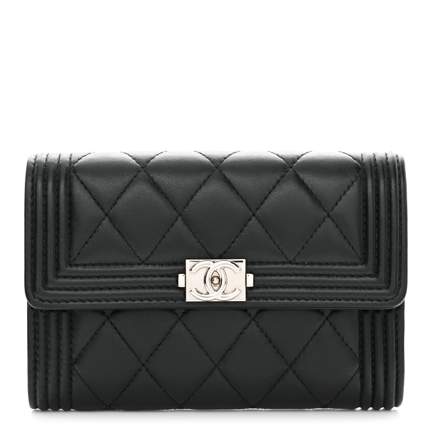 Chanel Lambskin Quilted Medium Boy Flap Wallet Black 1 of 9