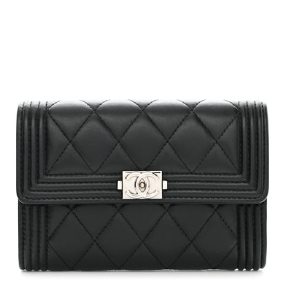 Chanel Lambskin Quilted Medium Boy Flap Wallet Black 1 of 9