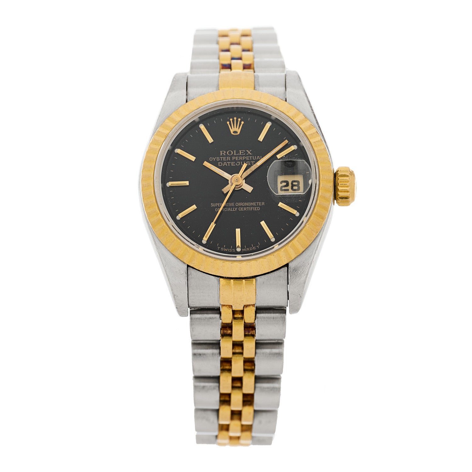 Rolex Stainless Steel 18K Yellow Gold 26mm Oyster Perpetual Datejust Watch Black 69173 1 of 4