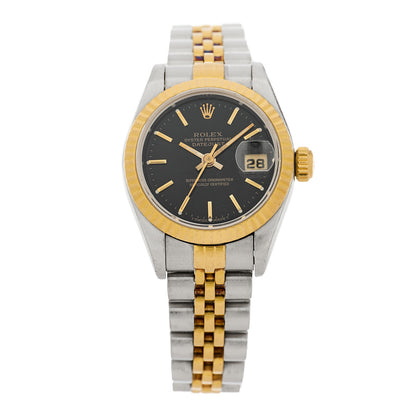 Rolex Stainless Steel 18K Yellow Gold 26mm Oyster Perpetual Datejust Watch Black 69173 1 of 4