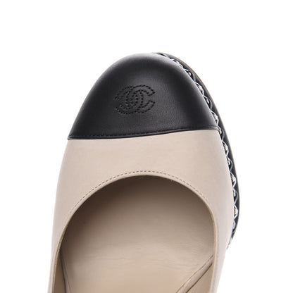 Chanel Calfskin CC Cap Toe Platform Chain Pumps 37 Beige Black 13 of 13