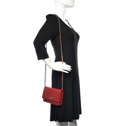 Chanel Lambskin Quilted Wallet On Chain WOC Red 2 of 12