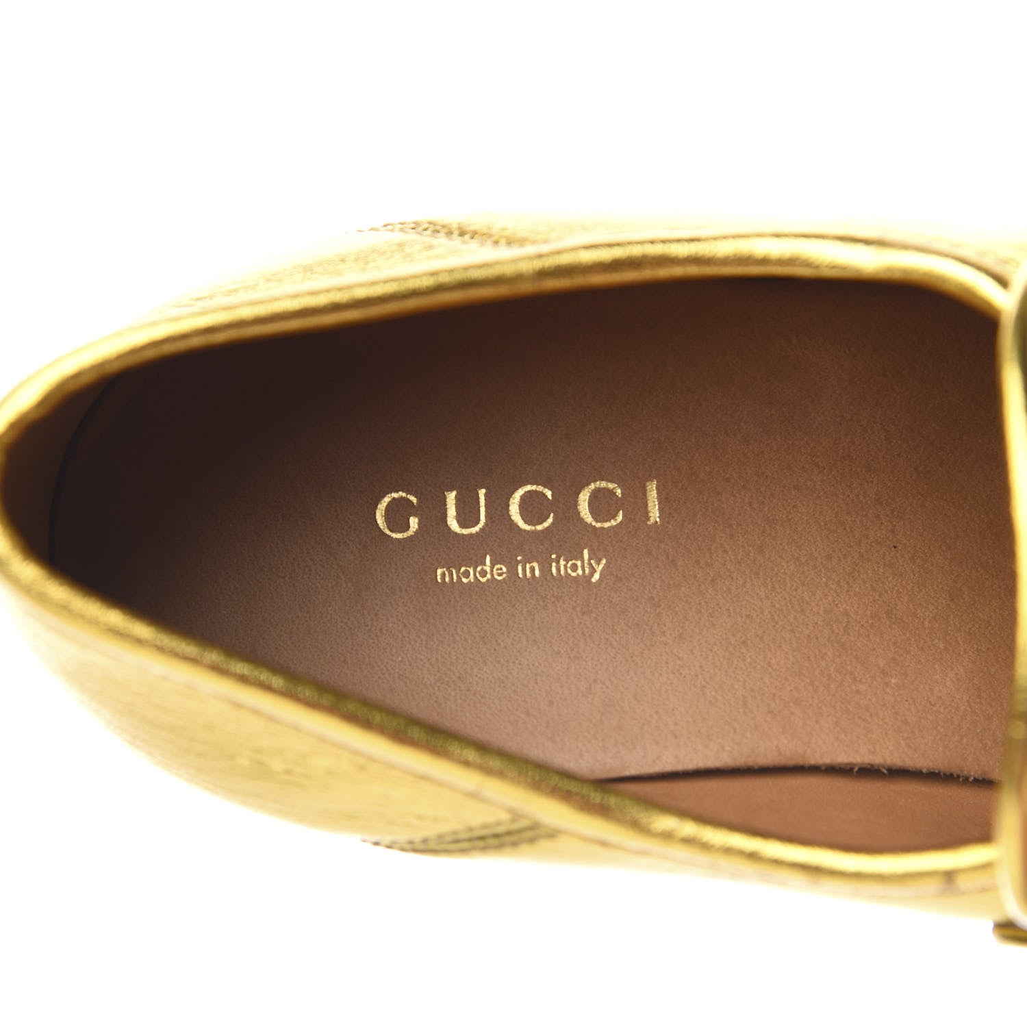 Gucci Metallic Malaga Kid Horsebit Loafer Pumps 35.5 Gold 7 of 9