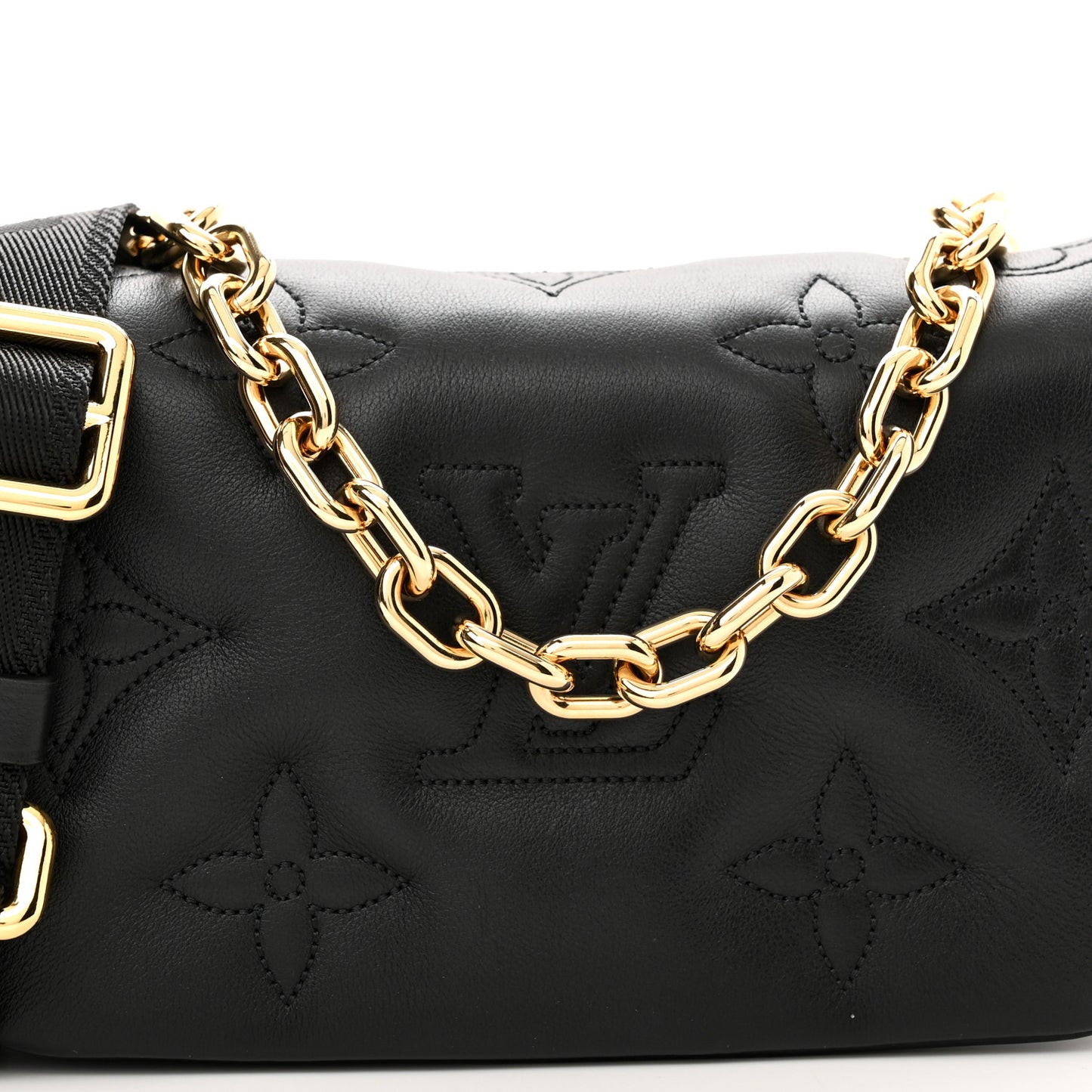 Calfskin Bubblegram Wallet On Strap Black