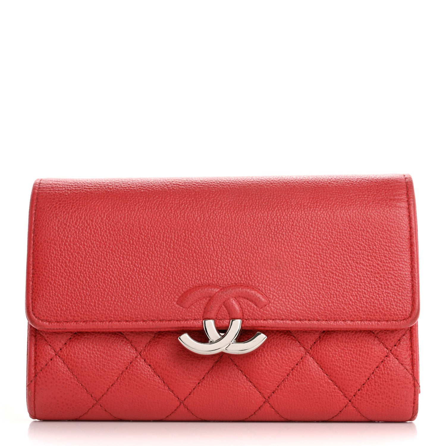 Chanel Grained Calfskin Quilted CC Box Flap Wallet Red 1 of 17