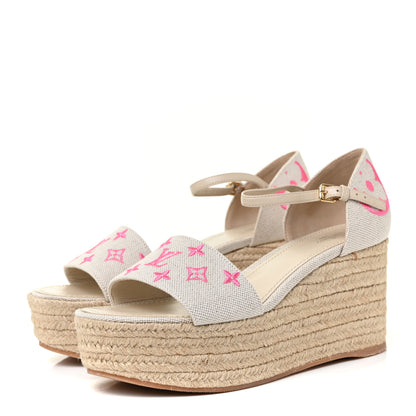 Louis Vuitton Canvas Monogram Starboard Espadrille Wedge Sandals 39.5 3 of 10