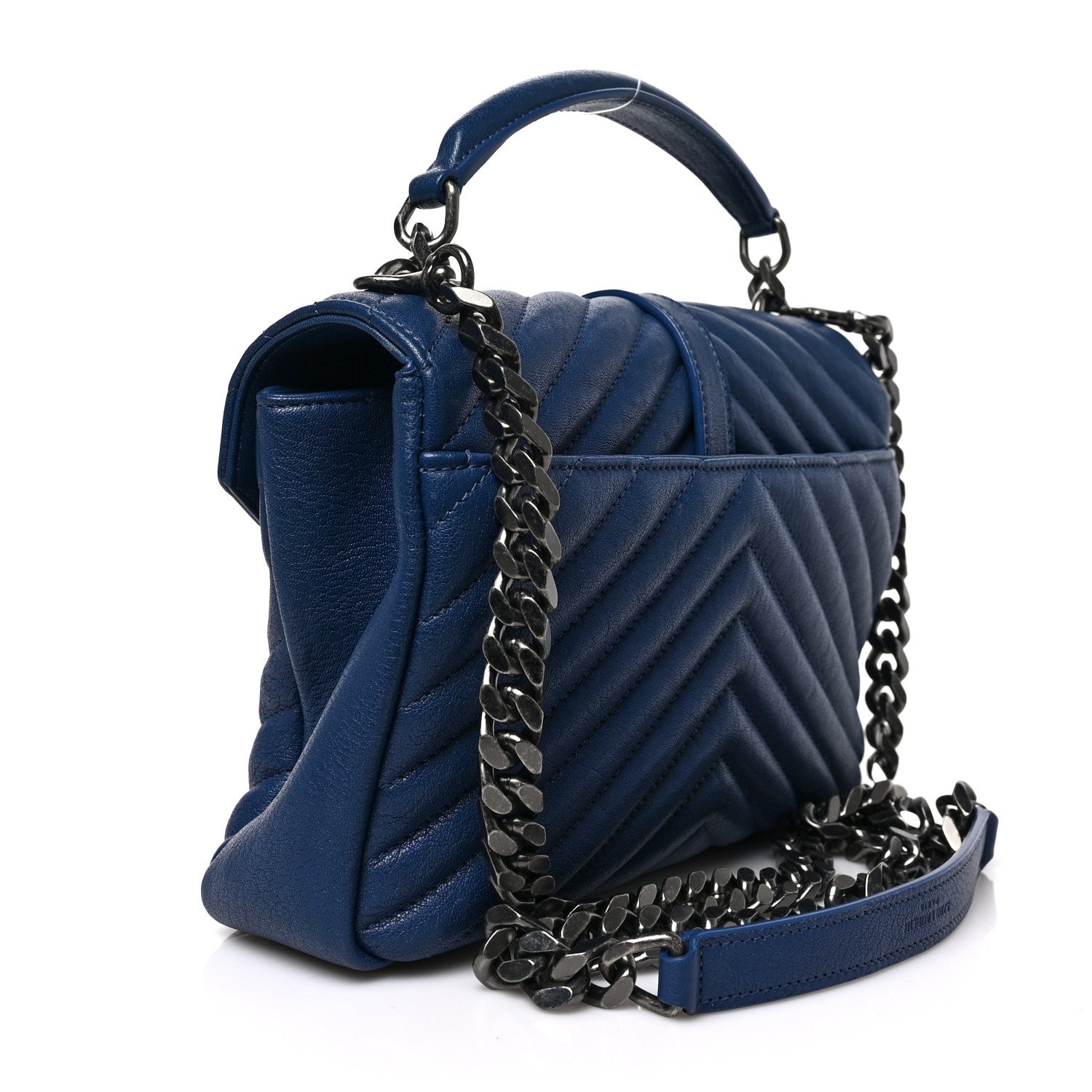 Saint Laurent Sheepskin Matelasse Chevron Monogram College Bag Navy 3 of 8