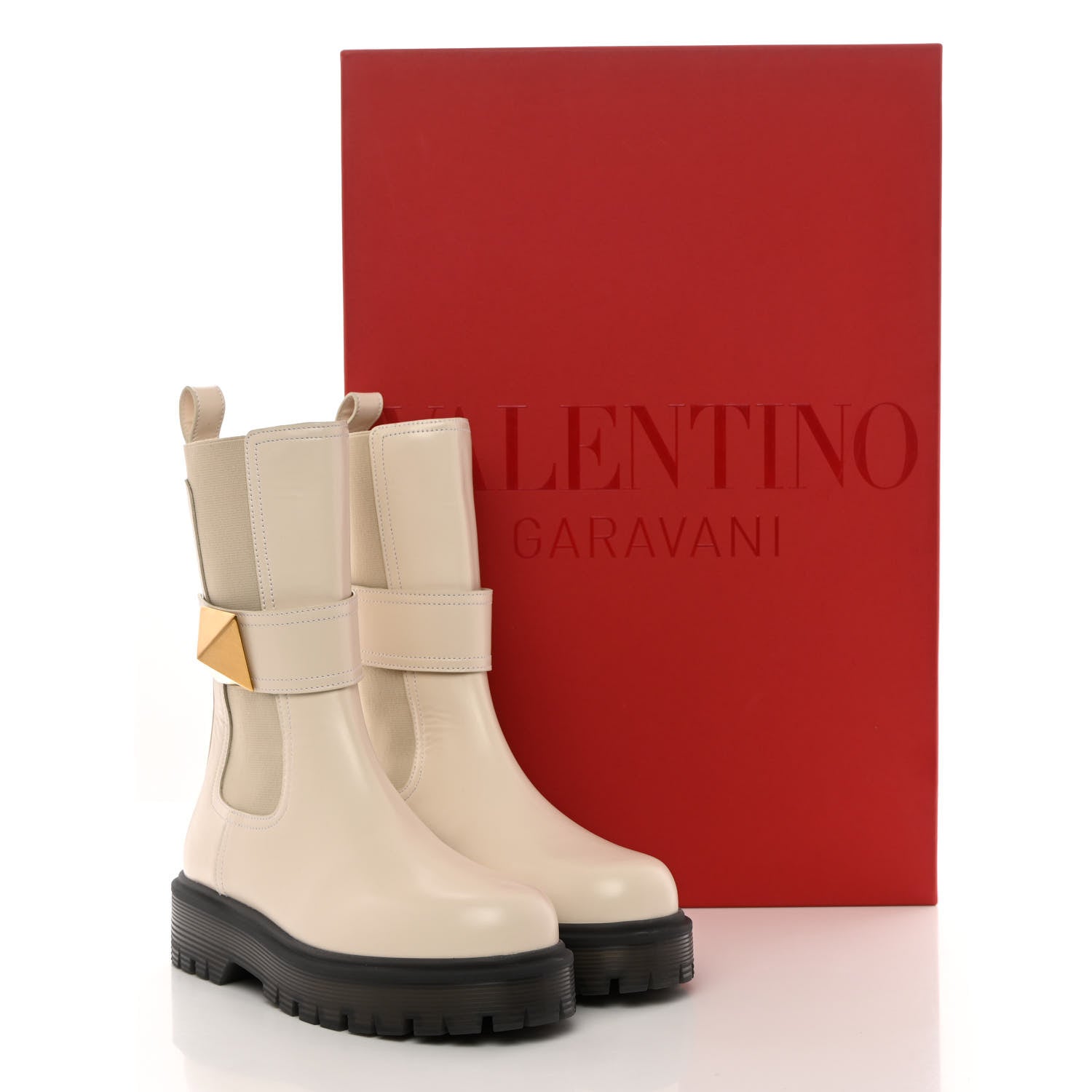 Valentino Garavani Calfskin One Stud Beatle 45mm Boots 37 Light Ivory 13 of 13