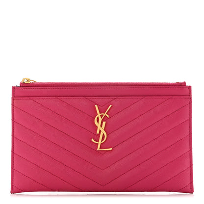 Saint Laurent Grain De Poudre Chevron Monogram Bill Pouch Fresh Fuxia 1 of 9