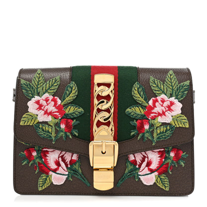 Gucci Calfskin Embroidered Sylvie Belt Bag Brown 1 of 12