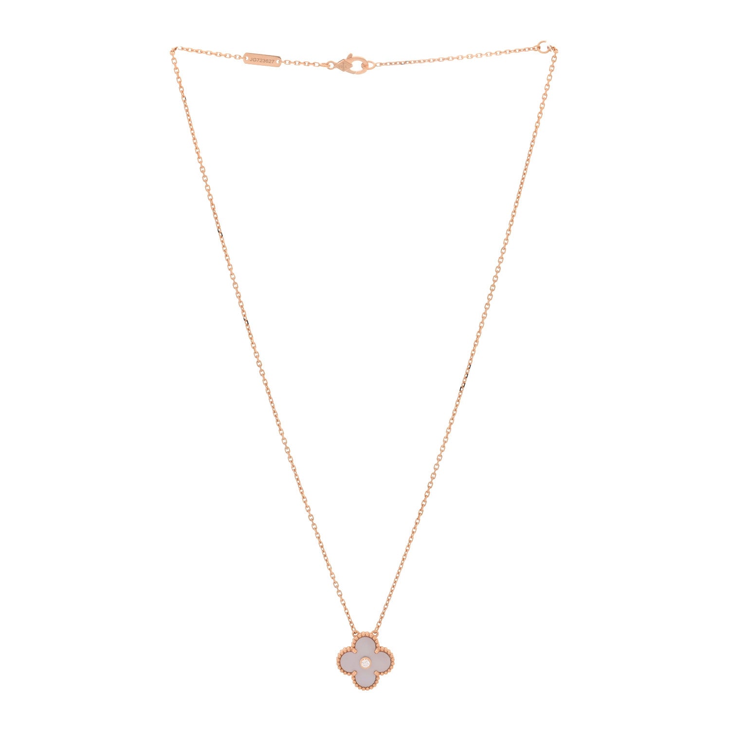 Van Cleef & Arpels 18K Rose Gold Diamond Pink Mother of Pearl Vintage Alhambra Pendant Necklace 3 of 6