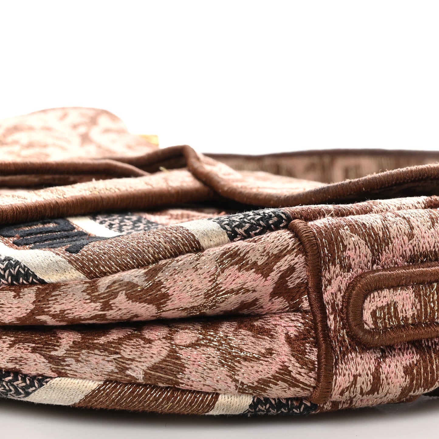 Canvas Embroidered Brocart Saddle Bag Metallic Pink