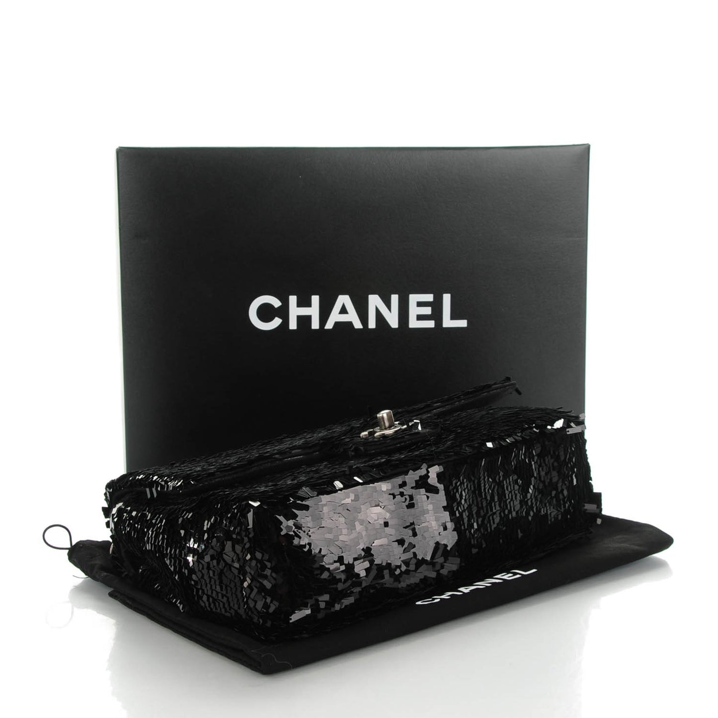 Sequin Embroidered Medium Single Flap Black