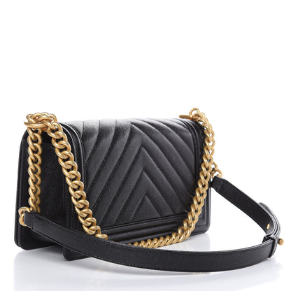 Chanel Caviar Chevron Quilted Medium Boy Flap Black 3 of 10
