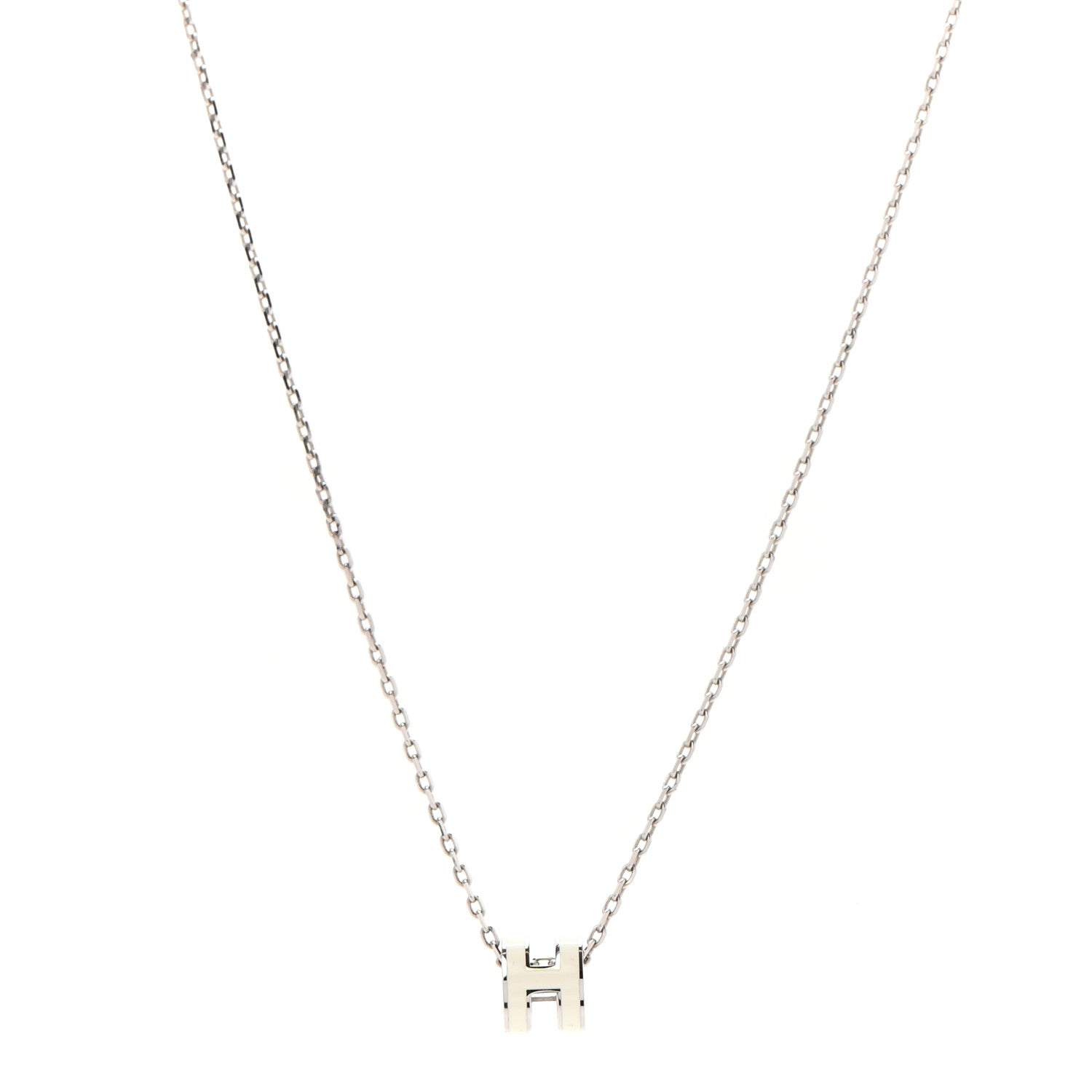 Hermes Lacquered Palladium Mini Pop H Pendant Necklace White 1 of 5