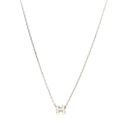 Hermes Lacquered Palladium Mini Pop H Pendant Necklace White 1 of 5