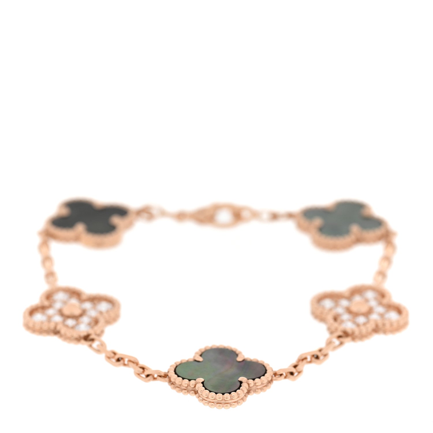 Van Cleef & Arpels 18K Rose Gold Diamond Gray Mother of Pearl 5 Motifs Vintage Alhambra Bracelet 1 of 6