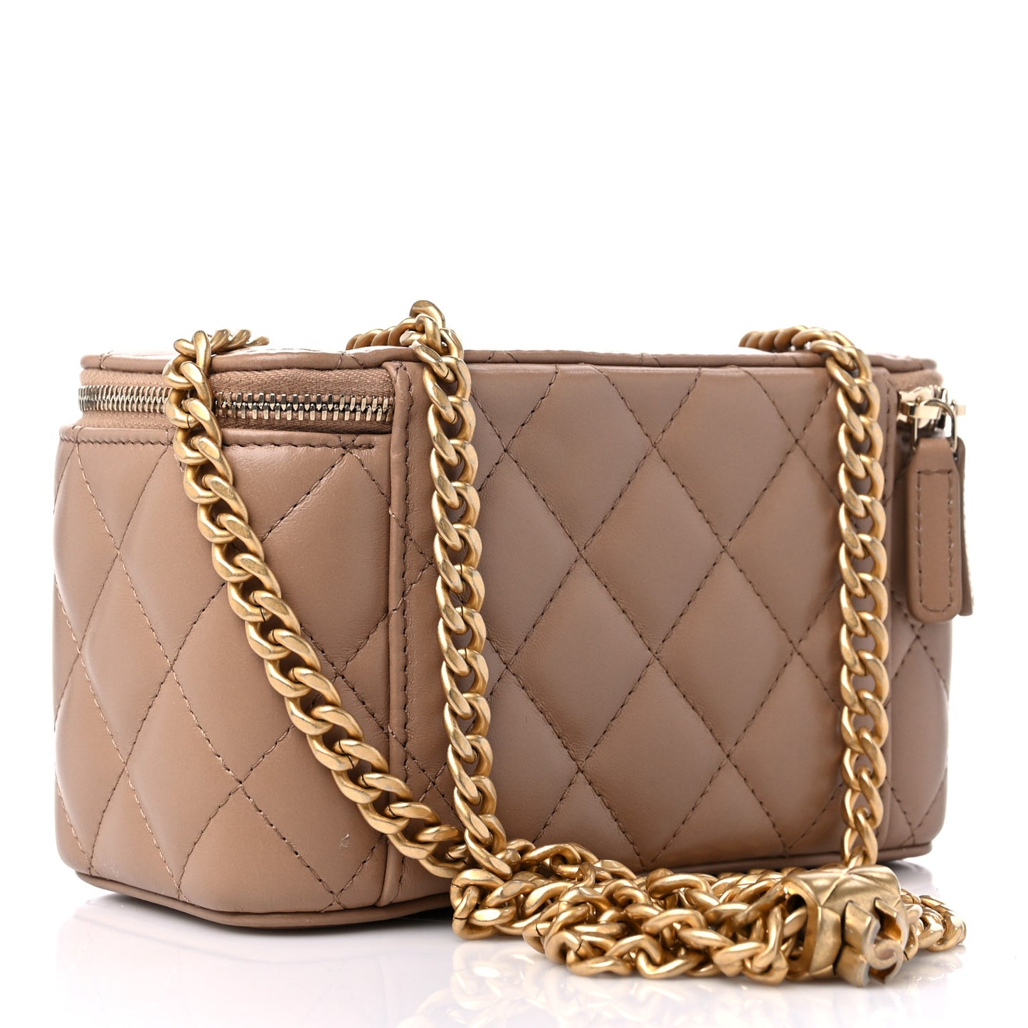 Lambskin Quilted Small Pillow Crush Vanity Case With Chain Beige
