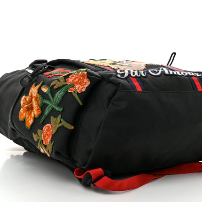 Gucci Techno Canvas Web L'Aveugle Par Amour Embroidered Double Buckle Backpack Black 9 of 10
