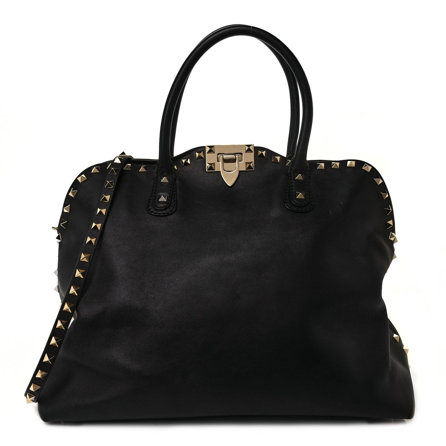 Vitello Rockstud Dome Satchel Black