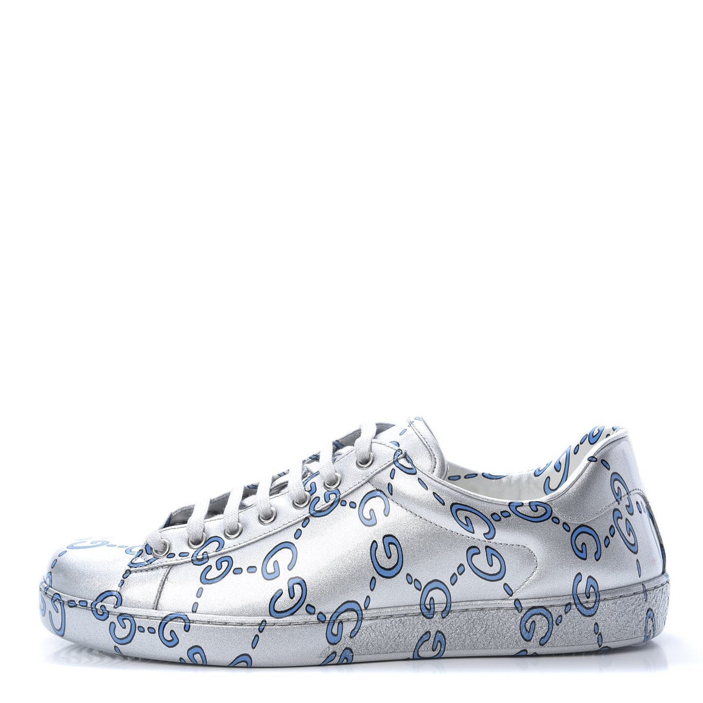 Miro Rubber Wax GucciGhost Print Mens New Ace Sneakers 9 Silver