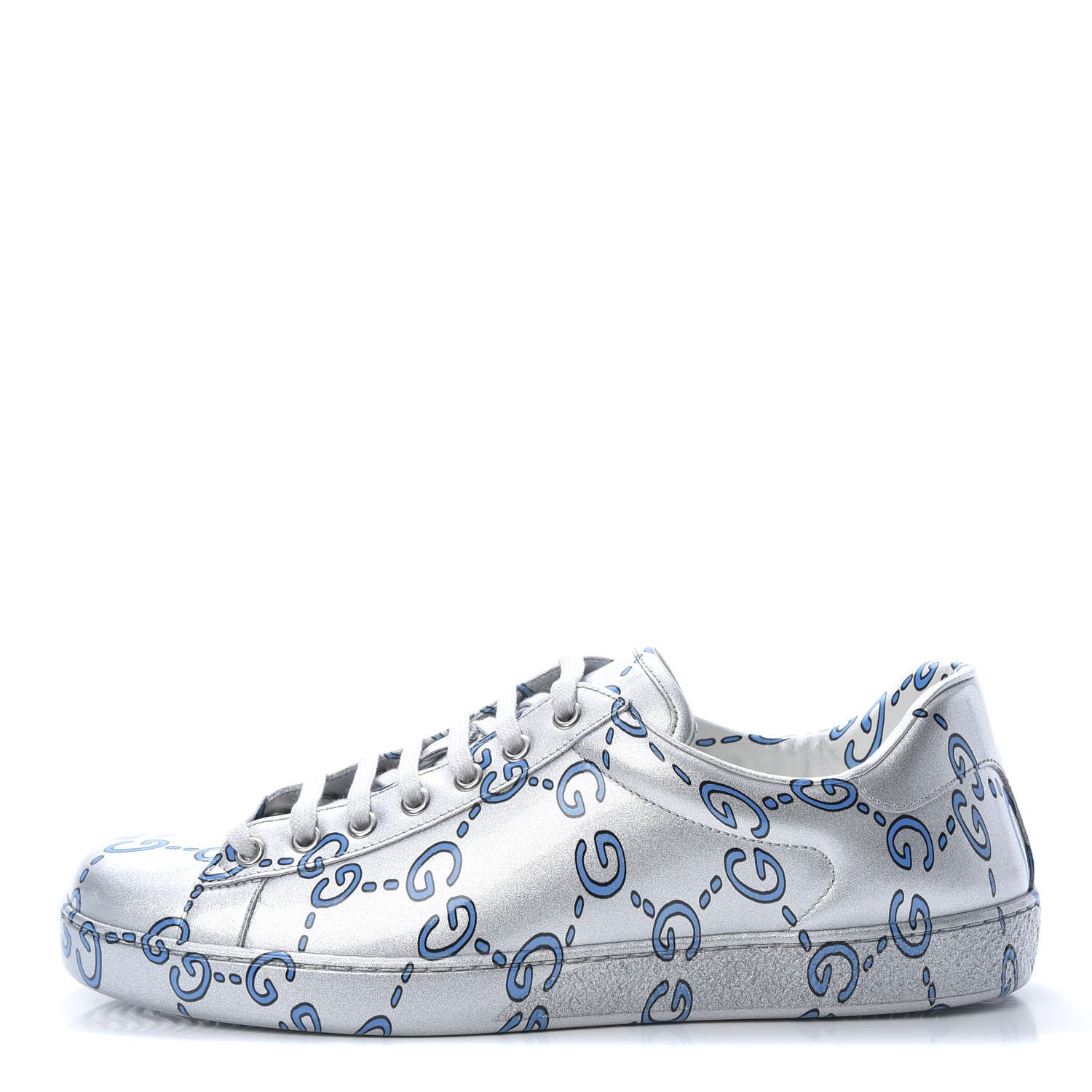 Gucci Miro Rubber Wax GucciGhost Print Mens New Ace Sneakers 9 Silver 1 of 8