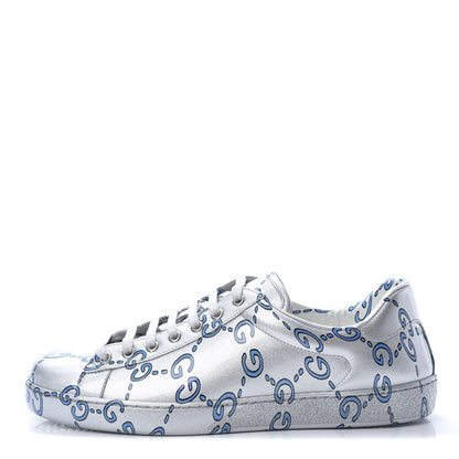 Gucci Miro Rubber Wax GucciGhost Print Mens New Ace Sneakers 9 Silver 1 of 8