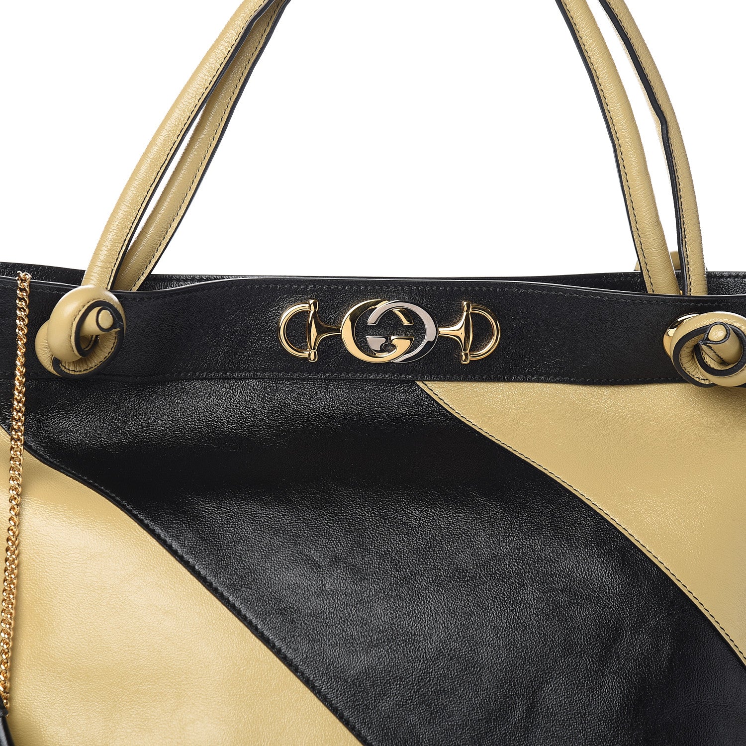 Gucci Smooth Calfskin Diagonal Striped Zumi Tote Black Beige 11 of 11