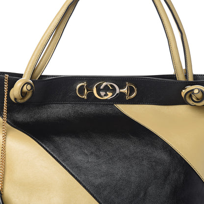 Gucci Smooth Calfskin Diagonal Striped Zumi Tote Black Beige 11 of 11